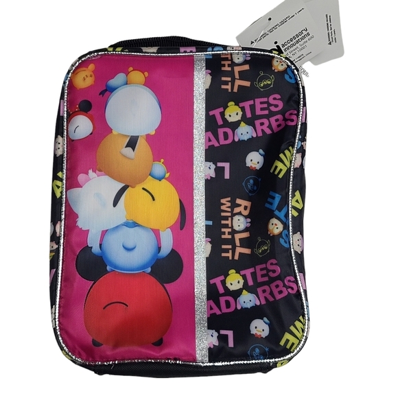 Disney Tsum Tsum Lunch Box Bag Insulated Black Pink Glitter Minnie Mouse Stitch - Picture 3 of 8